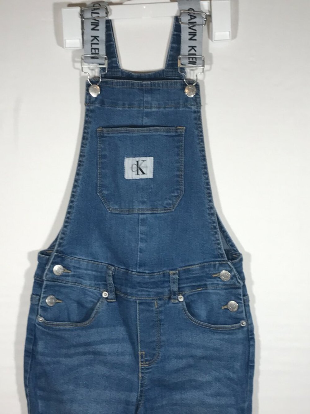 Calvin Klein Jeans Girl's 10 Blue Bib Overalls Raw Edge/Hem